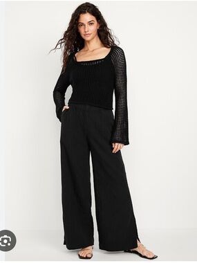 OLD NAVY High Rise Wide Leg Pants Black Large Gauzy Cotton Coastal Lounge Beach